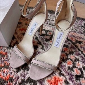 Jimmy Choo Crystal Embellished Suede Sandal Heels